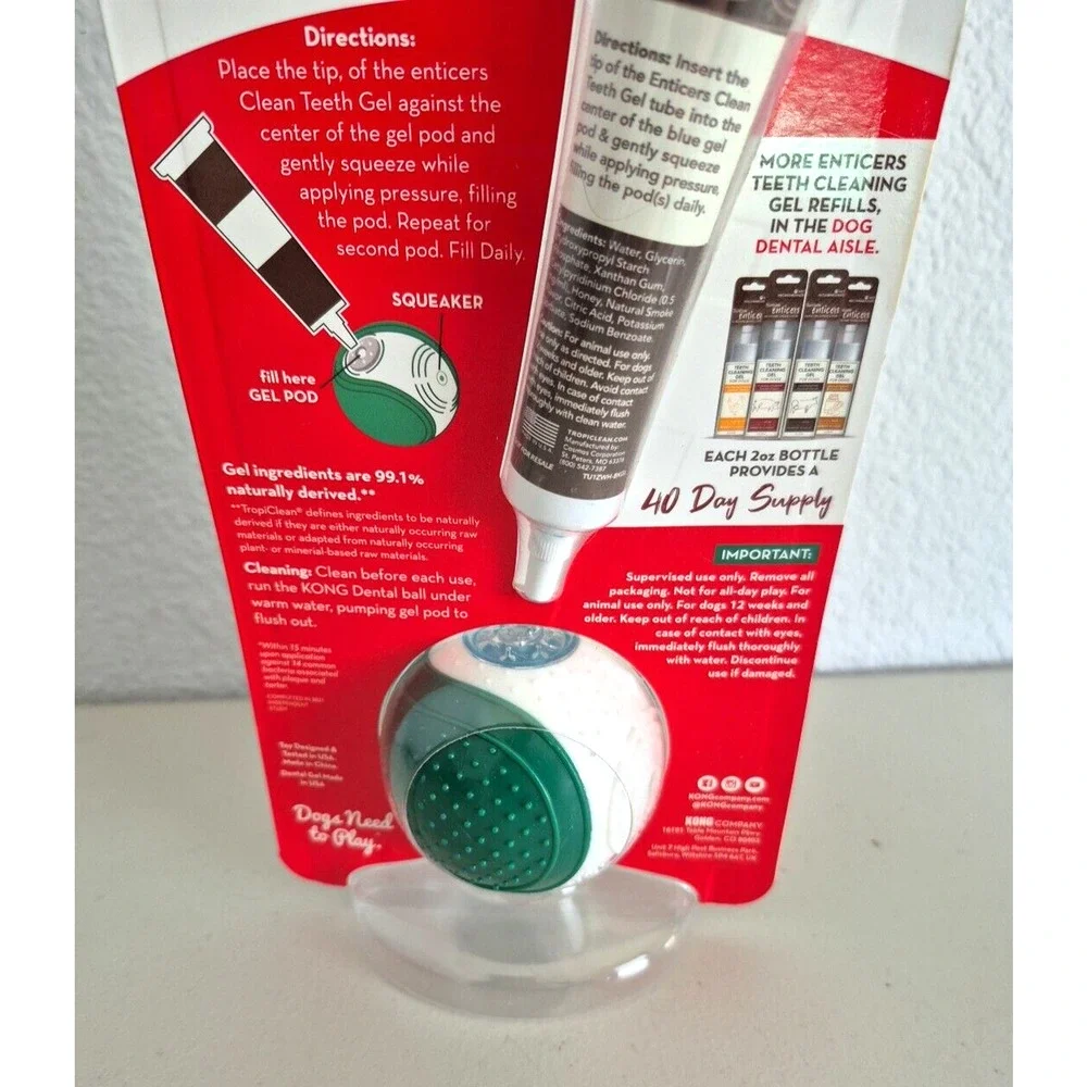 KONG Dental Ball Tropiclean Enticers Gel Medium Teeth Cleaning Dog Chew Toy